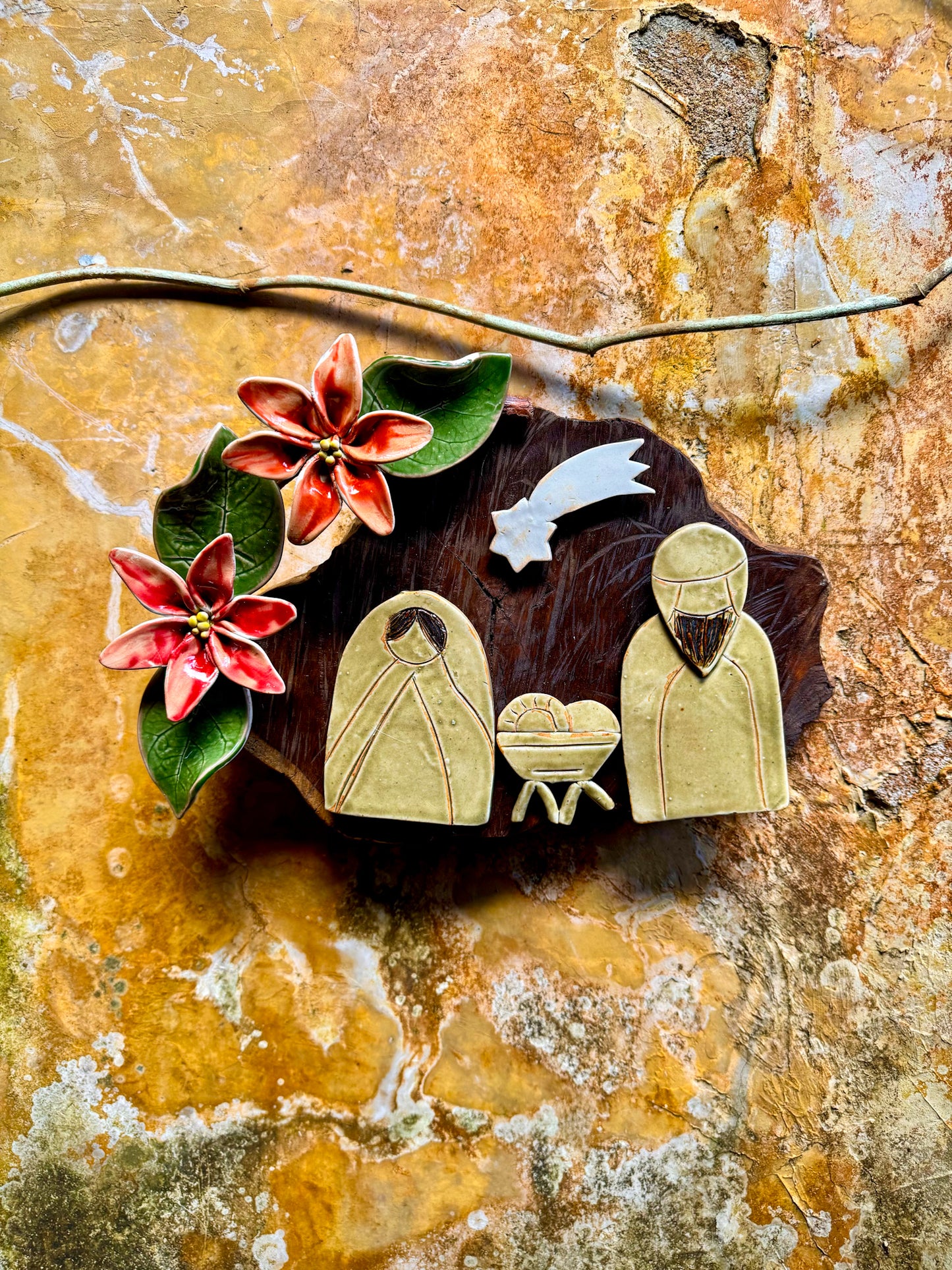 Nativity with Poinsettias Wall Hang