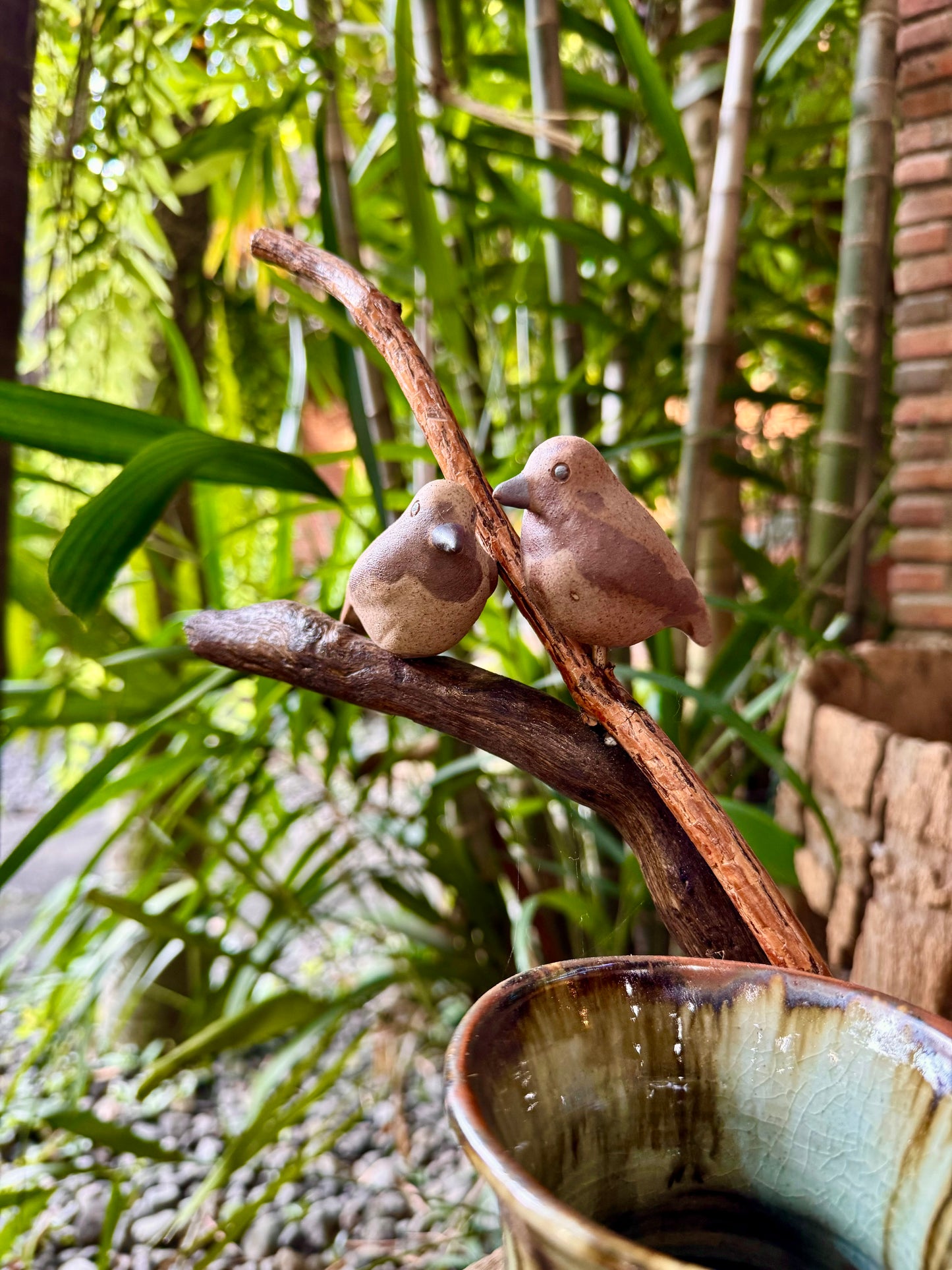 Birds on Vines and Driftwood Vase