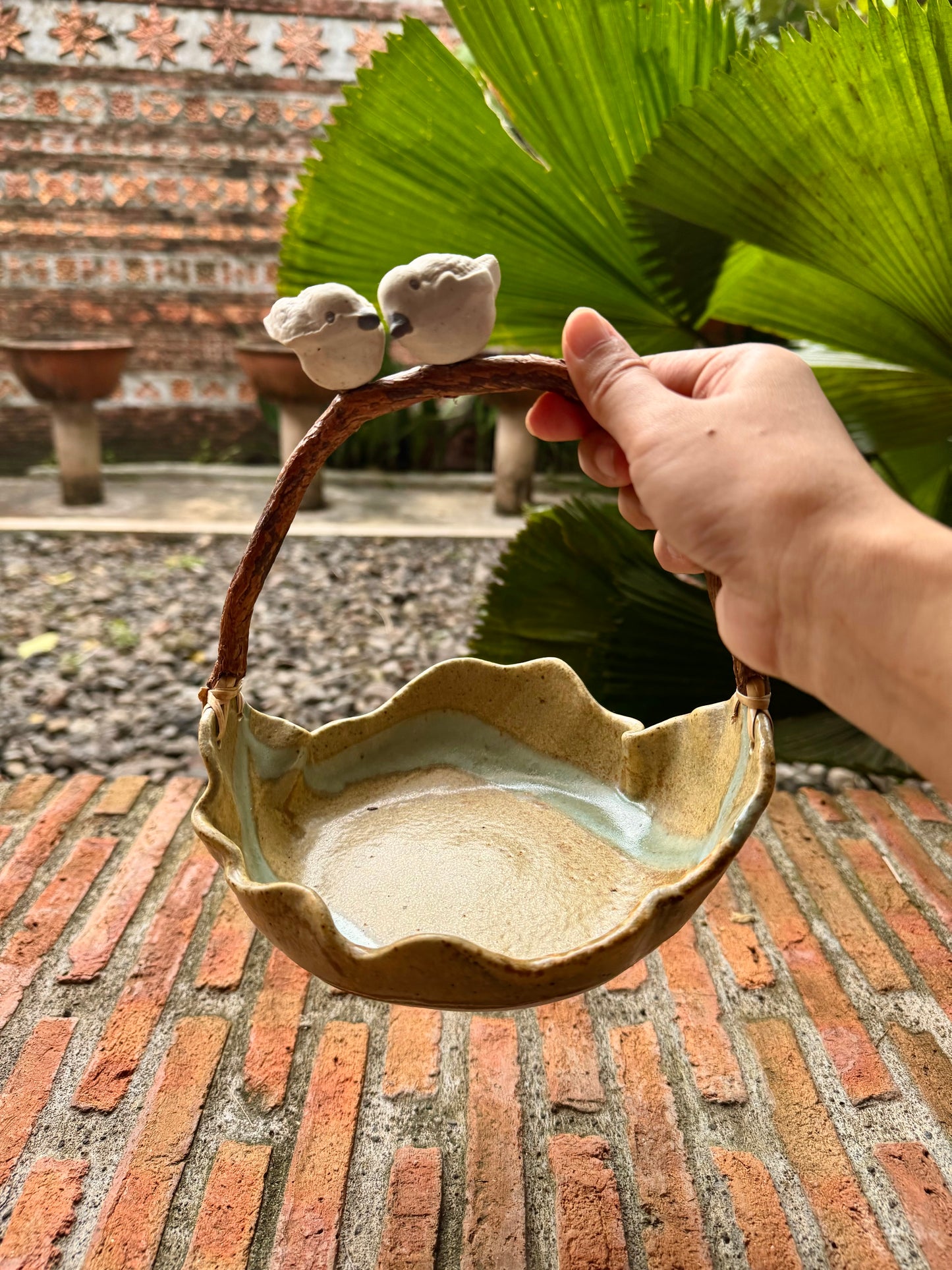 Ceramic Basket with Birds