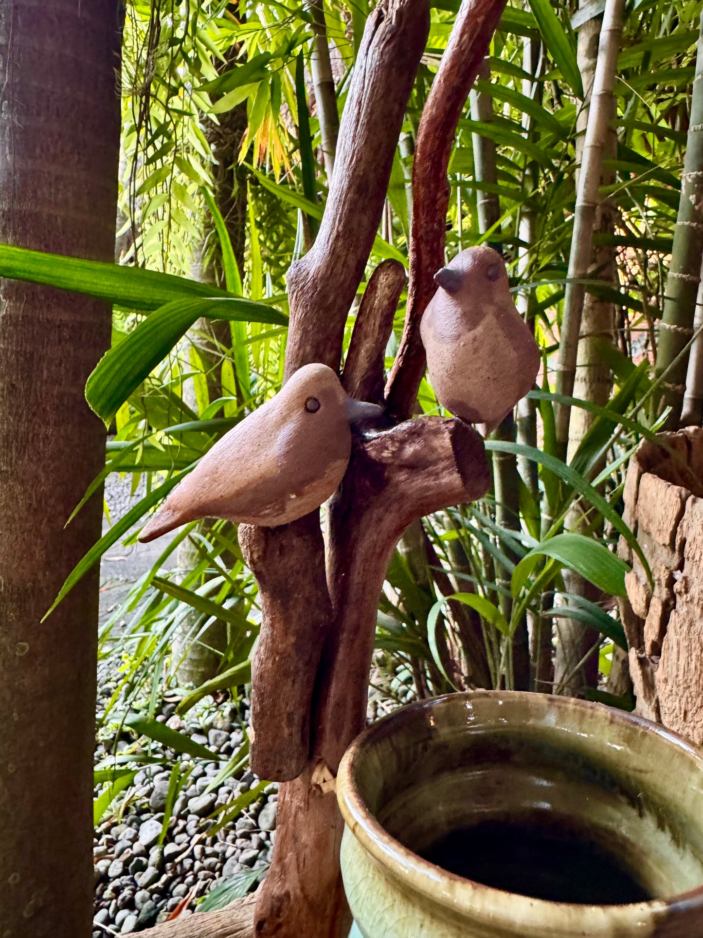 Birds on Vines and Driftwood Vase