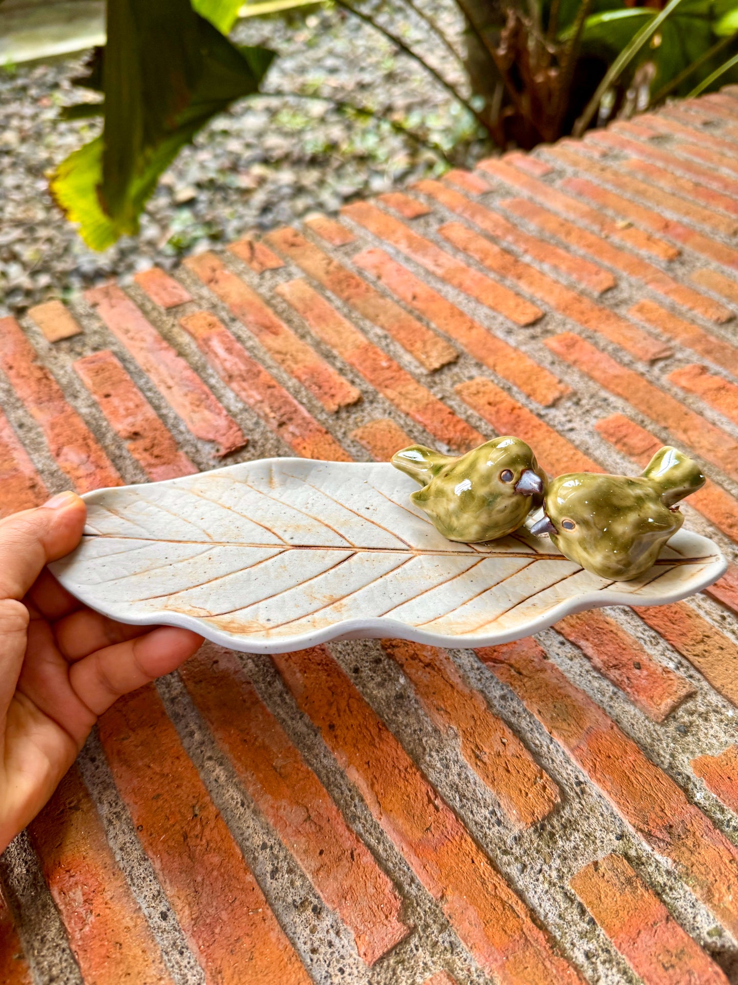 Birds on Leaf Candle Holder / Paper Weight / Tabletop