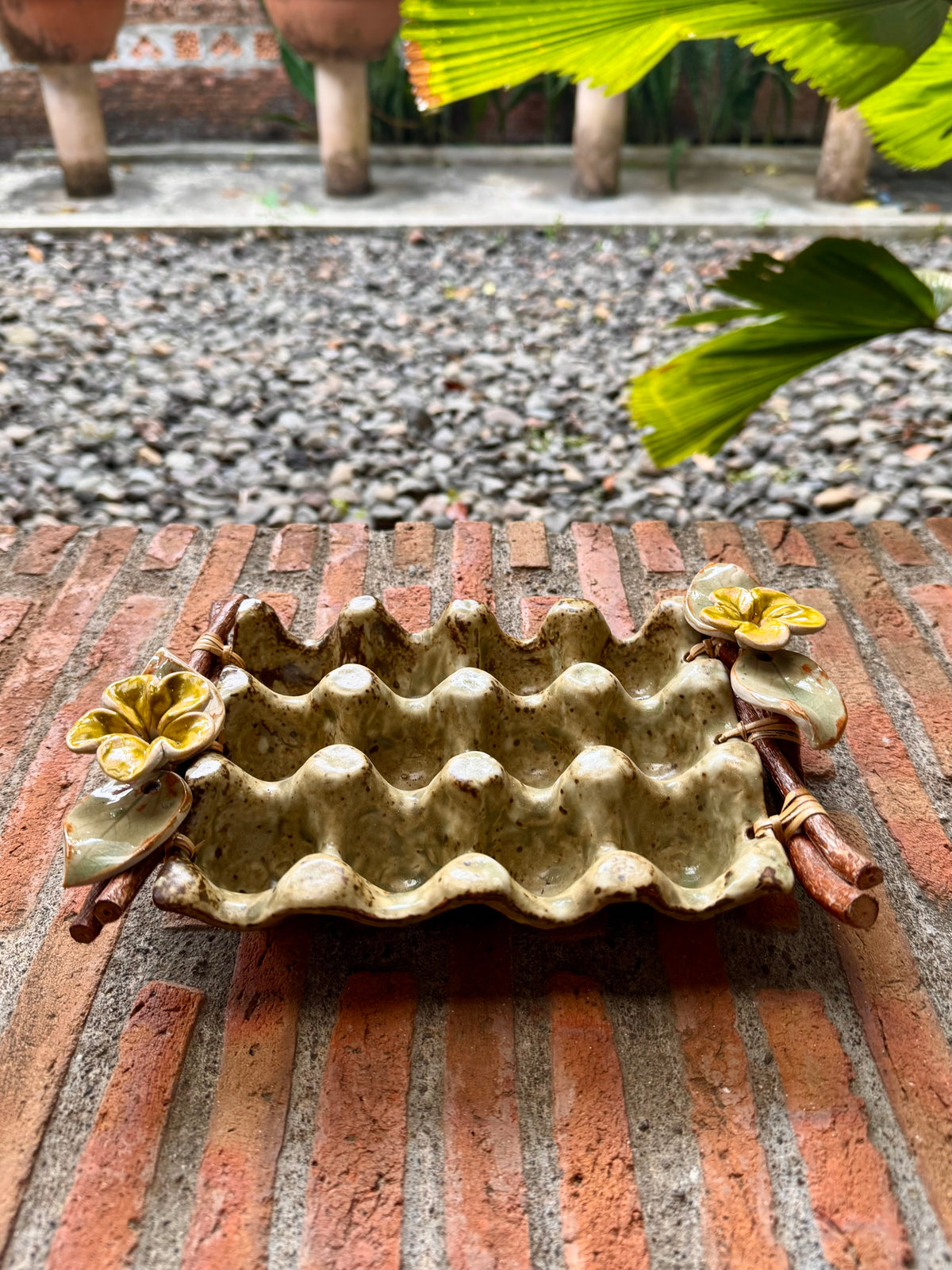 Ceramic Egg Crate with Flowers