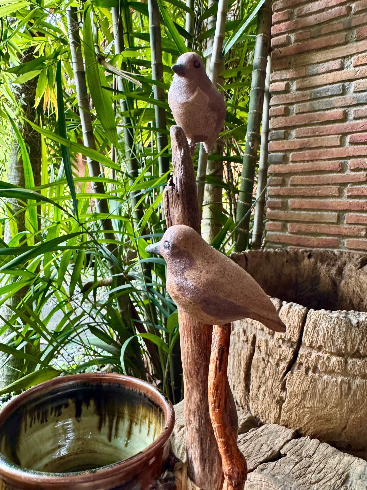 Birds on Vines and Driftwood Vase