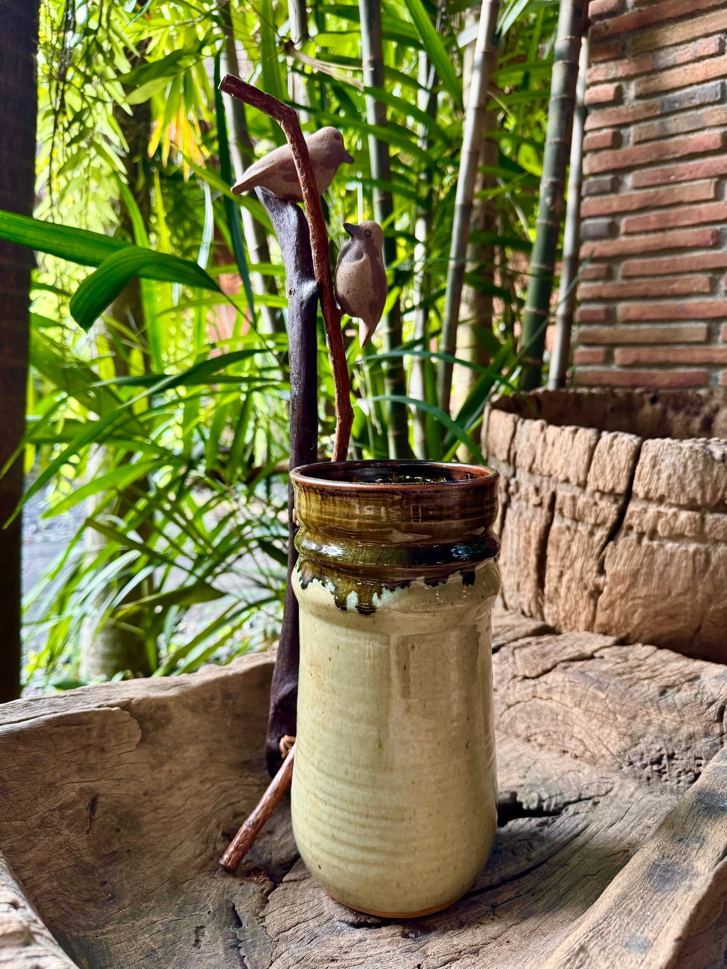 Birds on Vines and Driftwood Vase