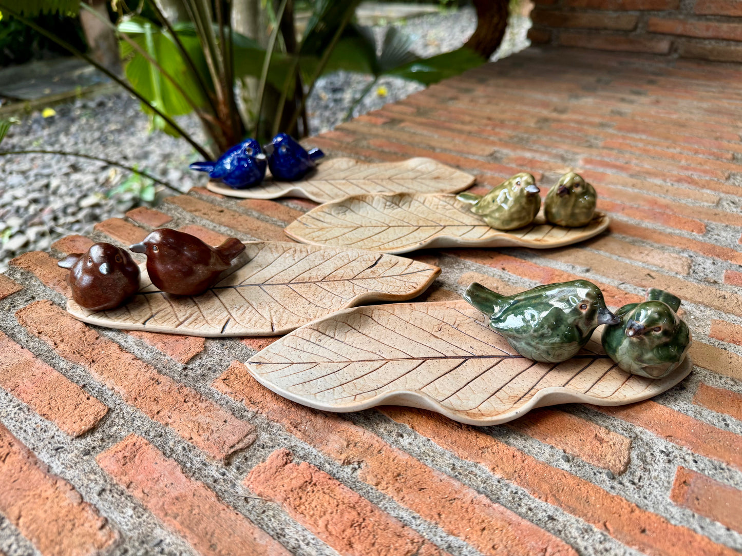 Blue Birds on Leaf Coaster / Candle Holder / Paper Weight / Tabletop