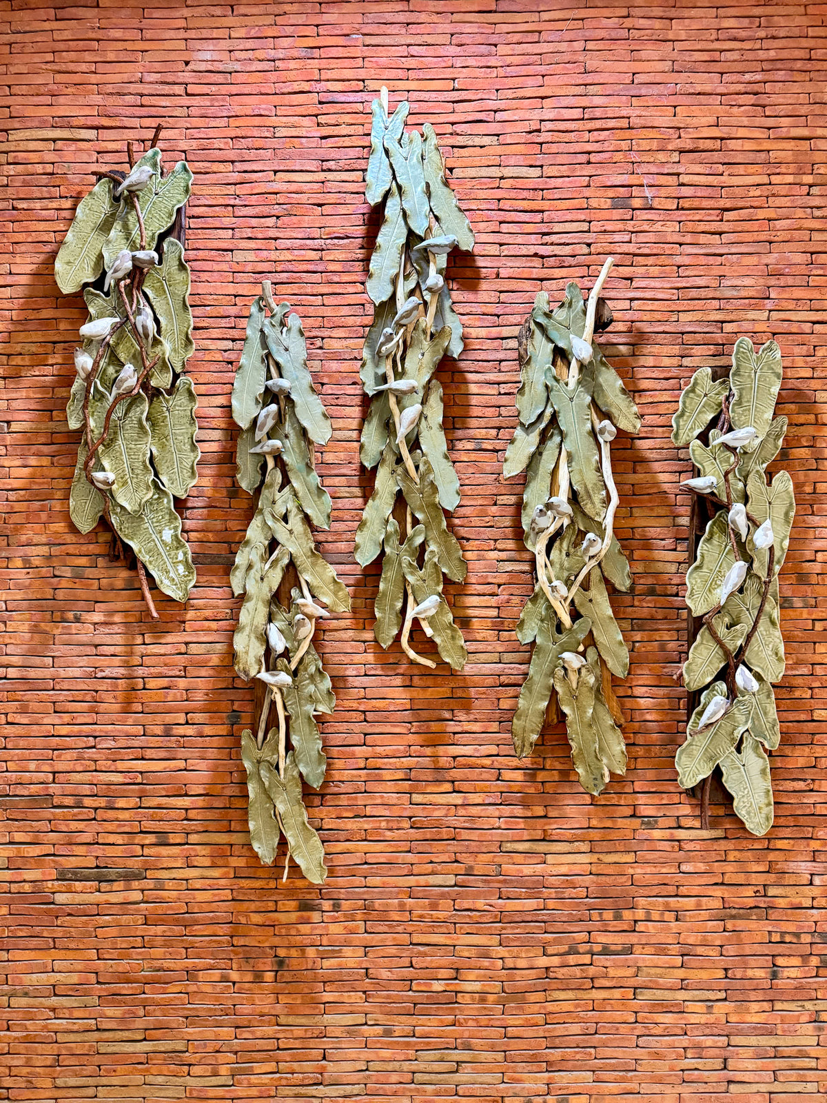 Birds and Philodendron Leaves Wall Hang