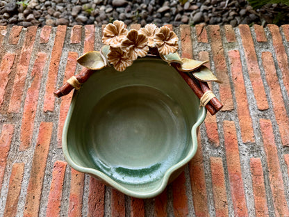 Orange Gumamela on Vines Celadon Bowl (Medium)