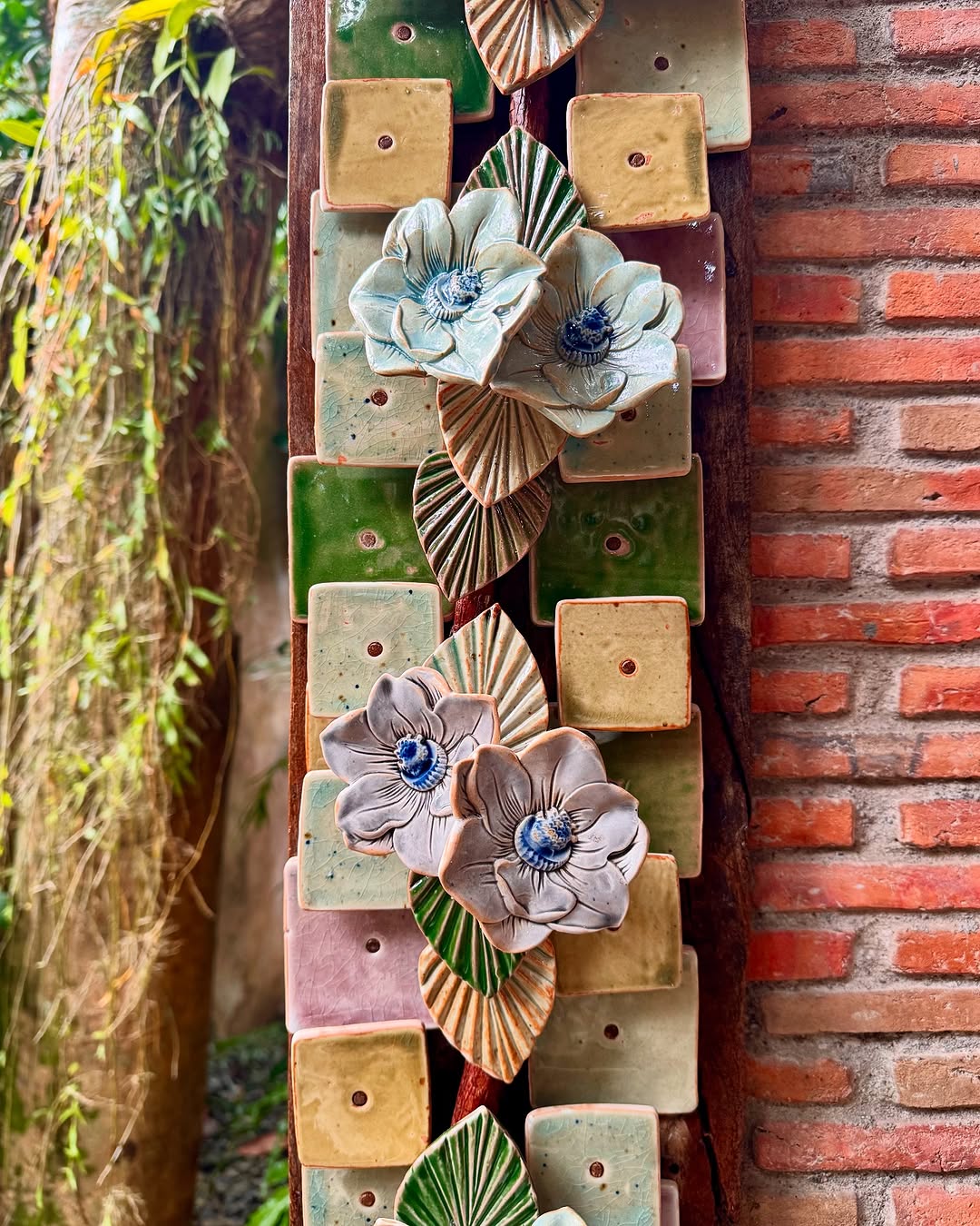 Flowers and Ceramic Tiles Wall Hang