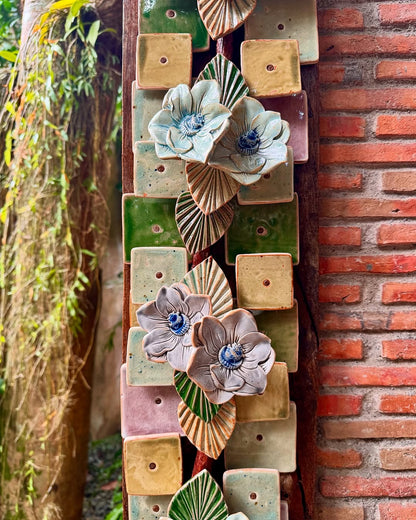 Flowers and Ceramic Tiles Wall Hang