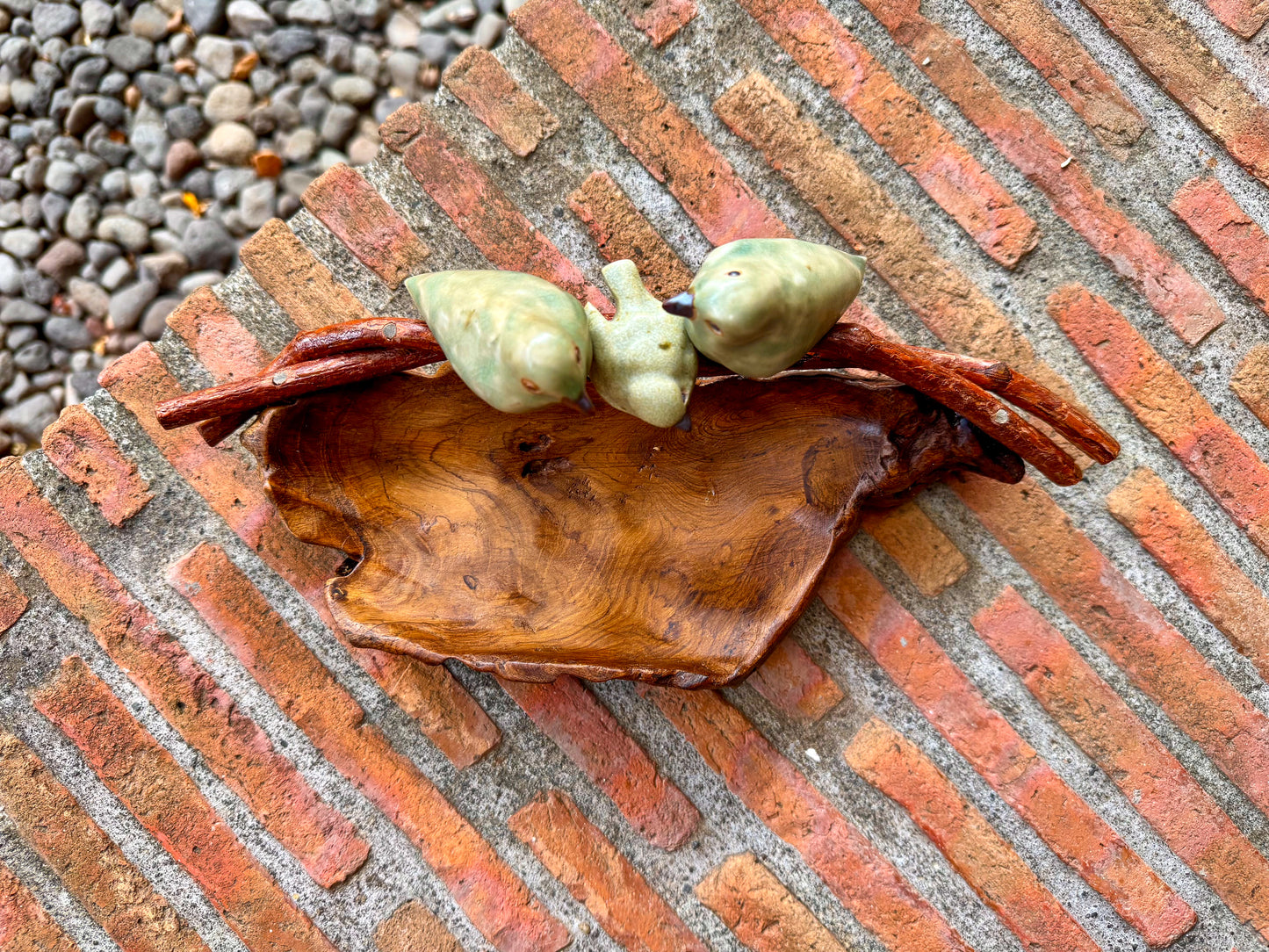 Birds on Teakwood Bowl Tabletop