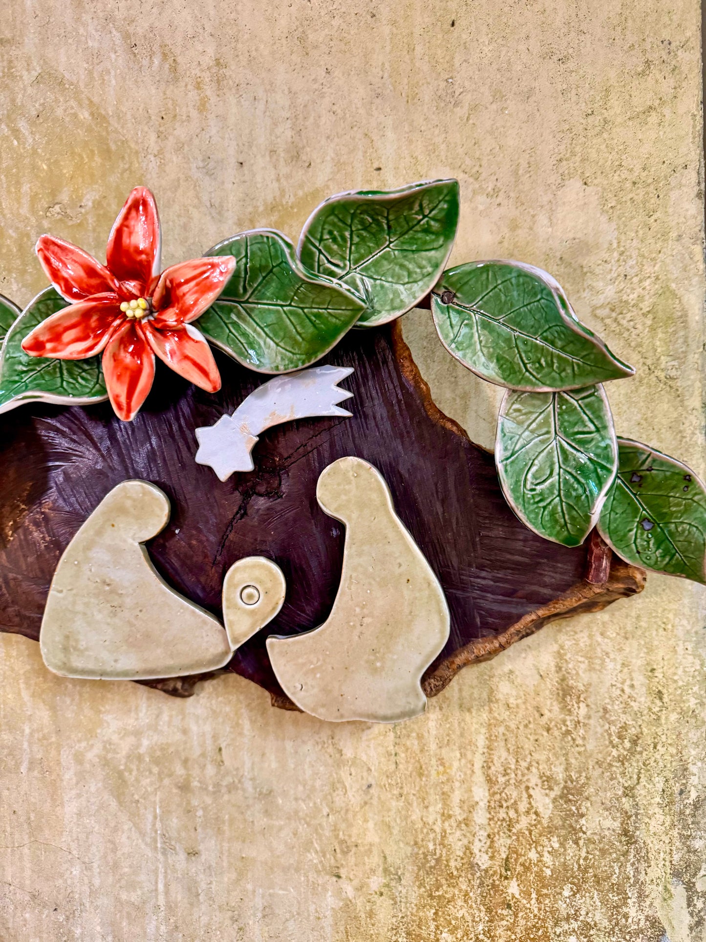 Nativity with Poinsettias Wall Hang