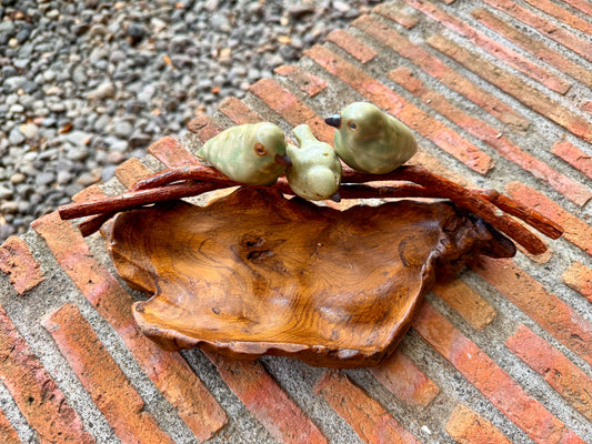 Birds on Teakwood Bowl Tabletop