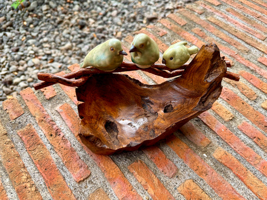 Birds on Teakwood Bowl Tabletop