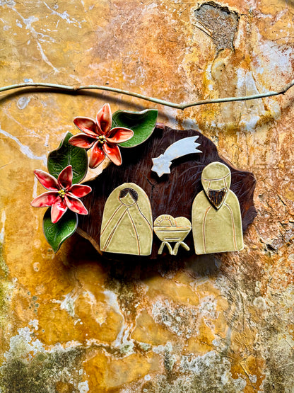 Nativity with Poinsettias Wall Hang