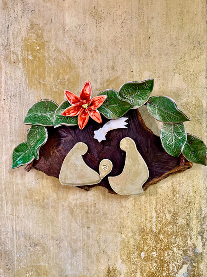 Nativity with Poinsettias Wall Hang