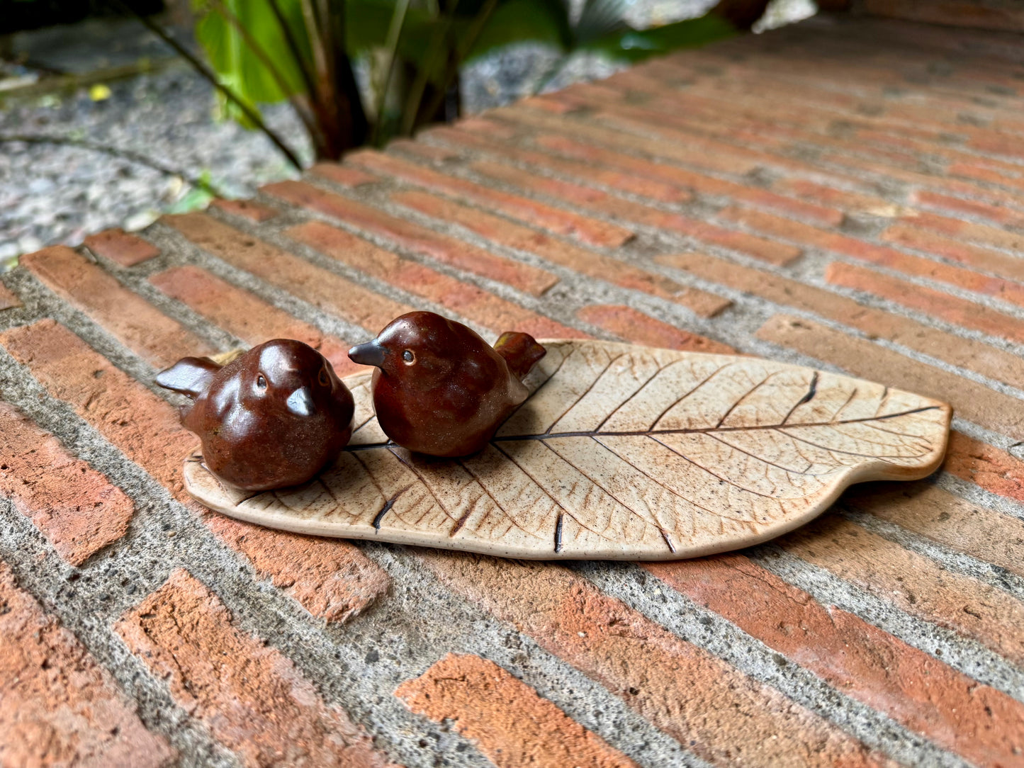 Brown Birds on Leaf Coaster / Candle Holder / Paper Weight / Tabletop