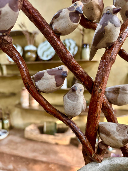 Hand-painted Woodstone Vase with Birds on Vines