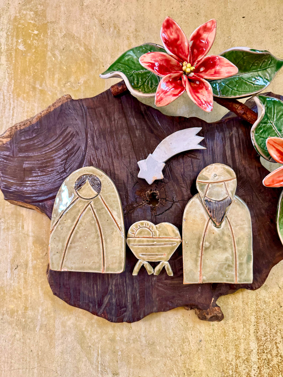 Nativity with Poinsettias Wall Hang