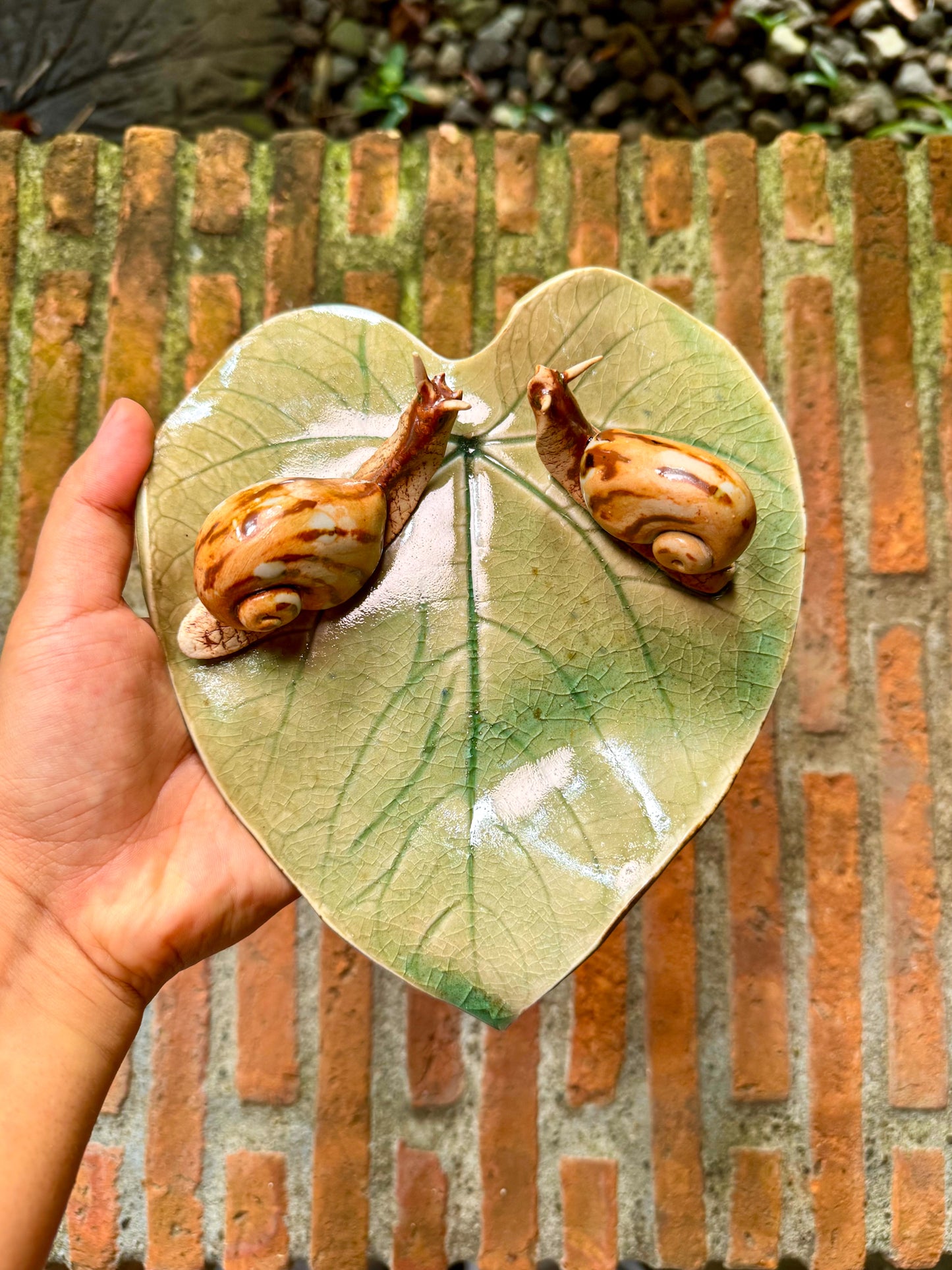 Snails on Leaf Candle Holder / Paper Weight / Tabletop