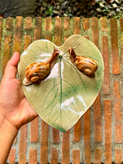 Snails on Leaf Candle Holder / Paper Weight / Tabletop
