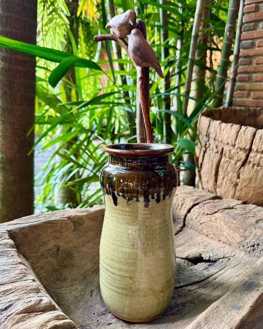 Birds on Vines and Driftwood Vase