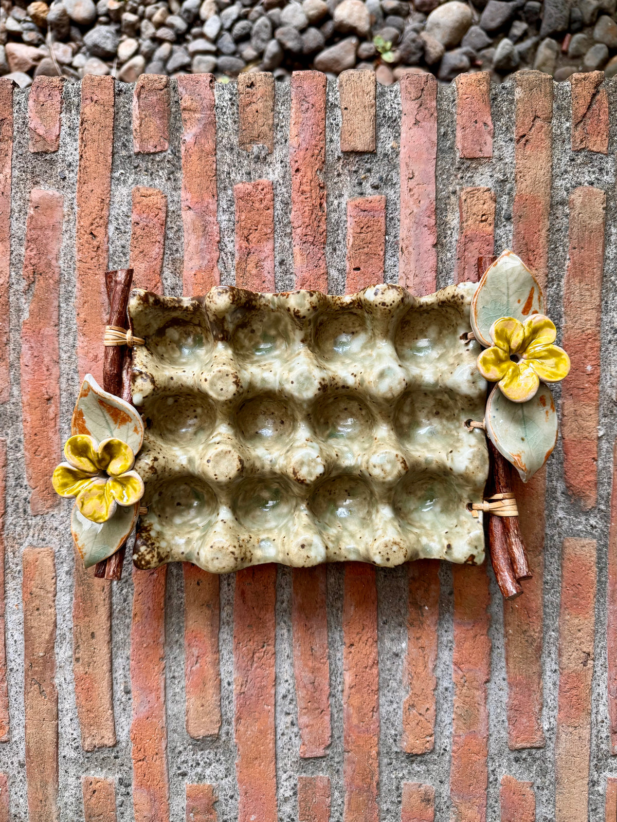 Ceramic Egg Crate with Flowers
