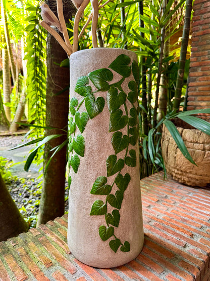 Hand-painted Woodstone Vase with Birds on Roots