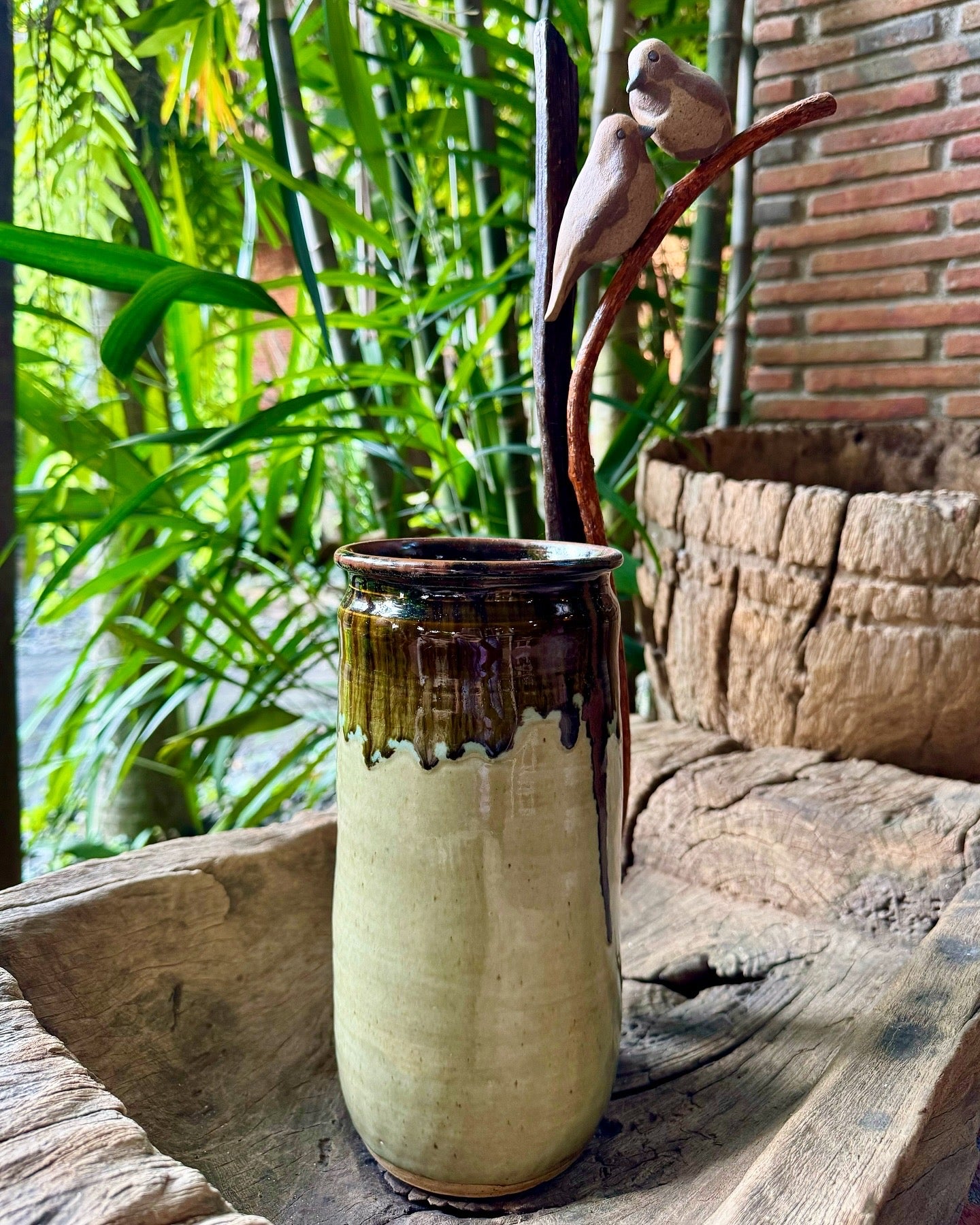 Birds on Vines and Driftwood Vase