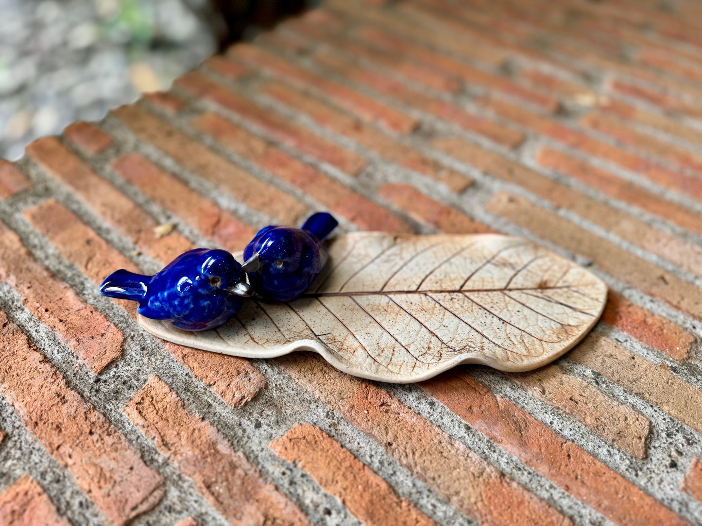 Blue Birds on Leaf Coaster / Candle Holder / Paper Weight / Tabletop