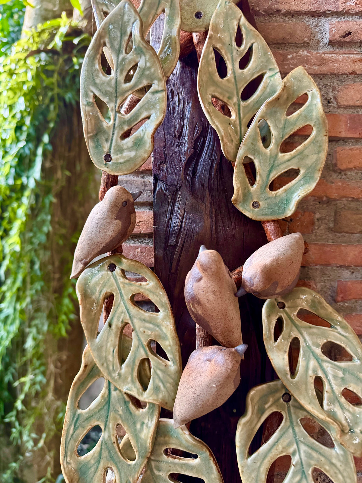 Monstera Adansonii with Birds Wall Hang