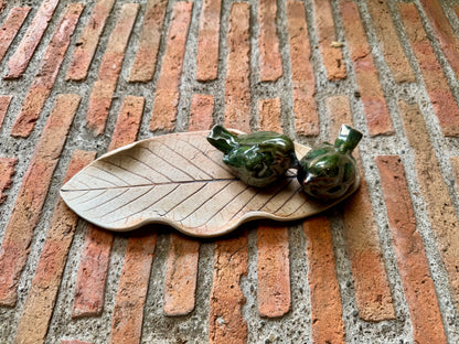 Green Birds on Leaf Coaster / Candle Holder / Paper Weight / Tabletop