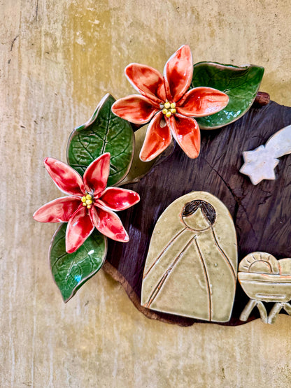 Nativity with Poinsettias Wall Hang
