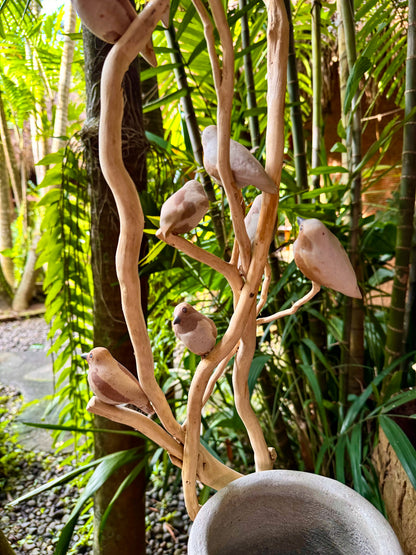 Hand-painted Woodstone Vase with Birds on Roots