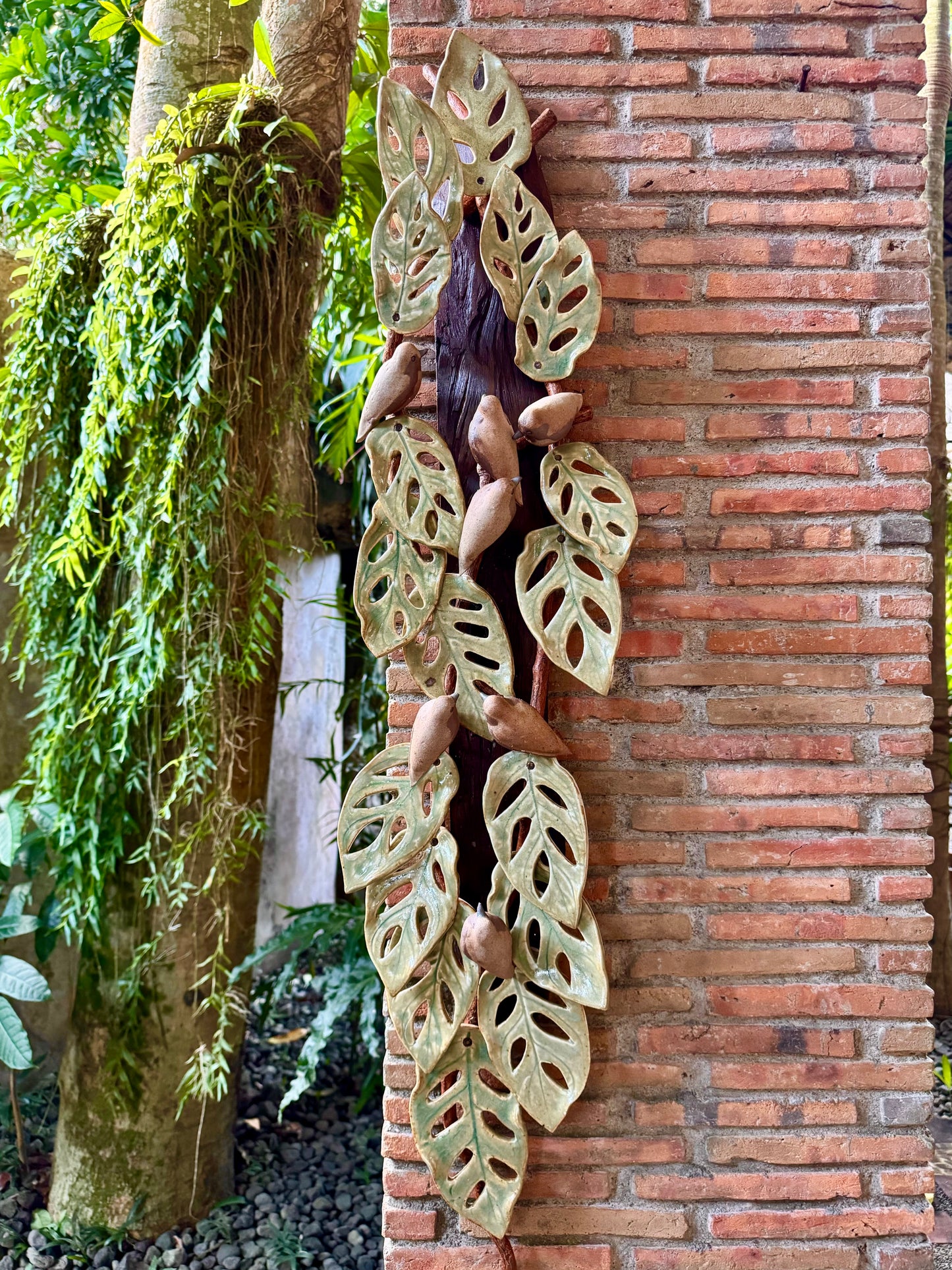 Monstera Adansonii with Birds Wall Hang