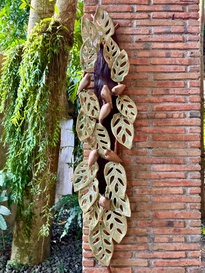 Monstera Adansonii with Birds Wall Hang