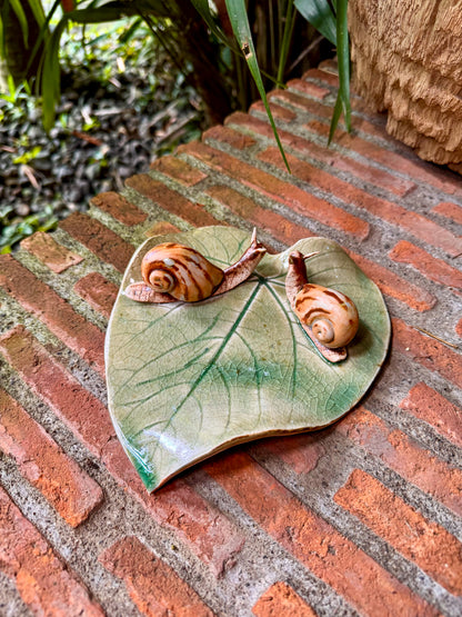 Snails on Leaf Candle Holder / Paper Weight / Tabletop