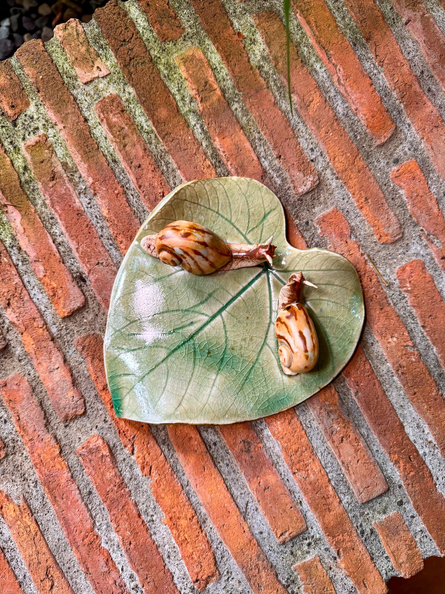 Snails on Leaf Candle Holder / Paper Weight / Tabletop
