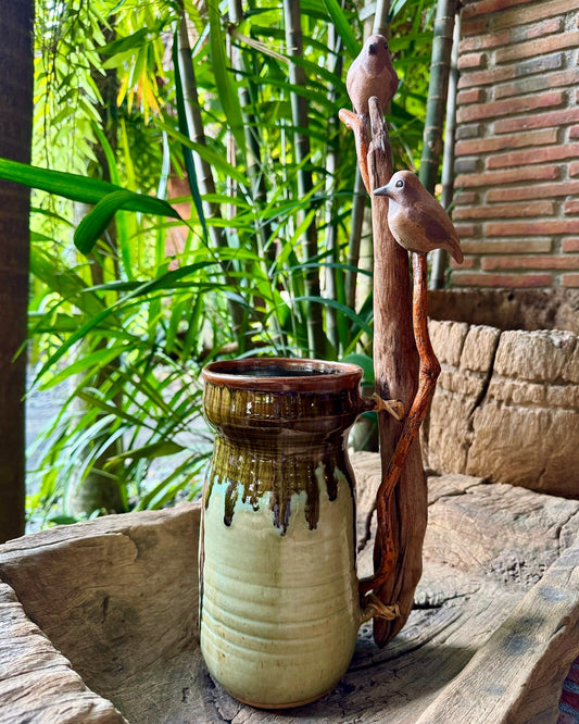Birds on Vines and Driftwood Vase