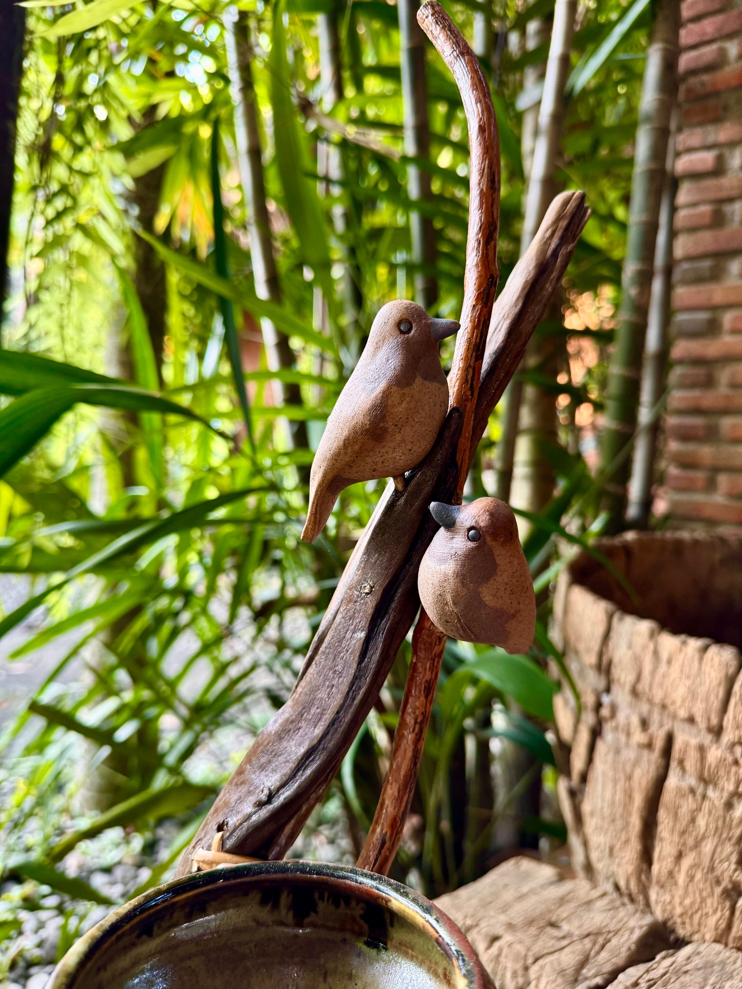 Birds on Vines and Driftwood Vase