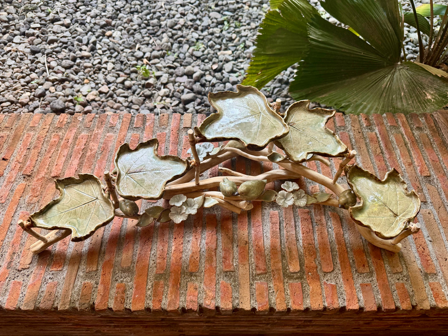Leaf Plate with Birds and Flowers Tabletop
