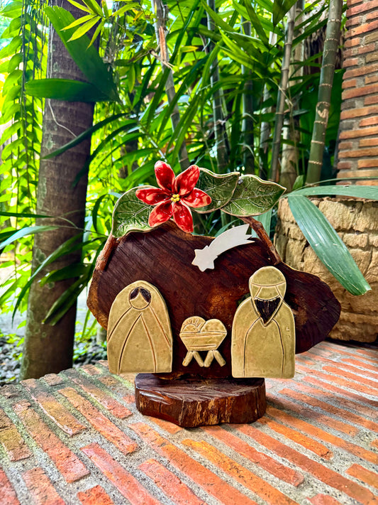 Nativity with Poinsettias Tabletop