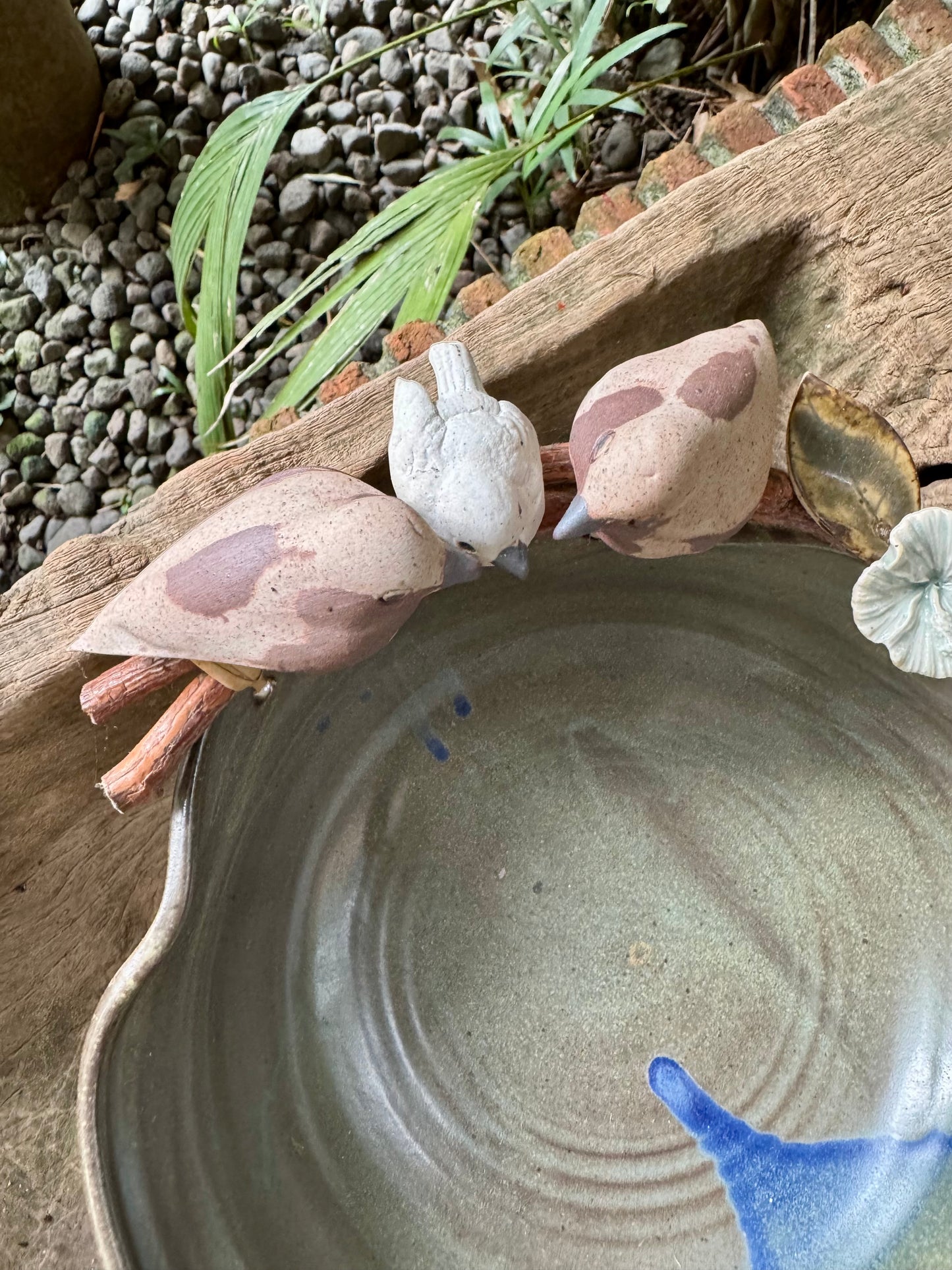 Bowl with Birds and Flowers on Roots