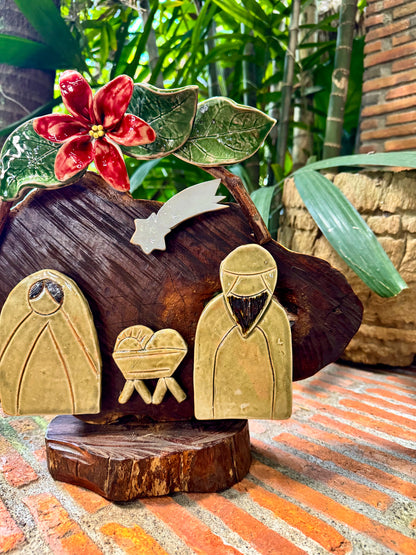 Nativity with Poinsettias Tabletop
