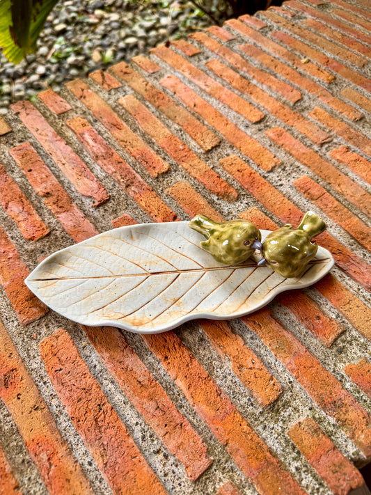 Birds on Leaf Candle Holder / Paper Weight / Tabletop