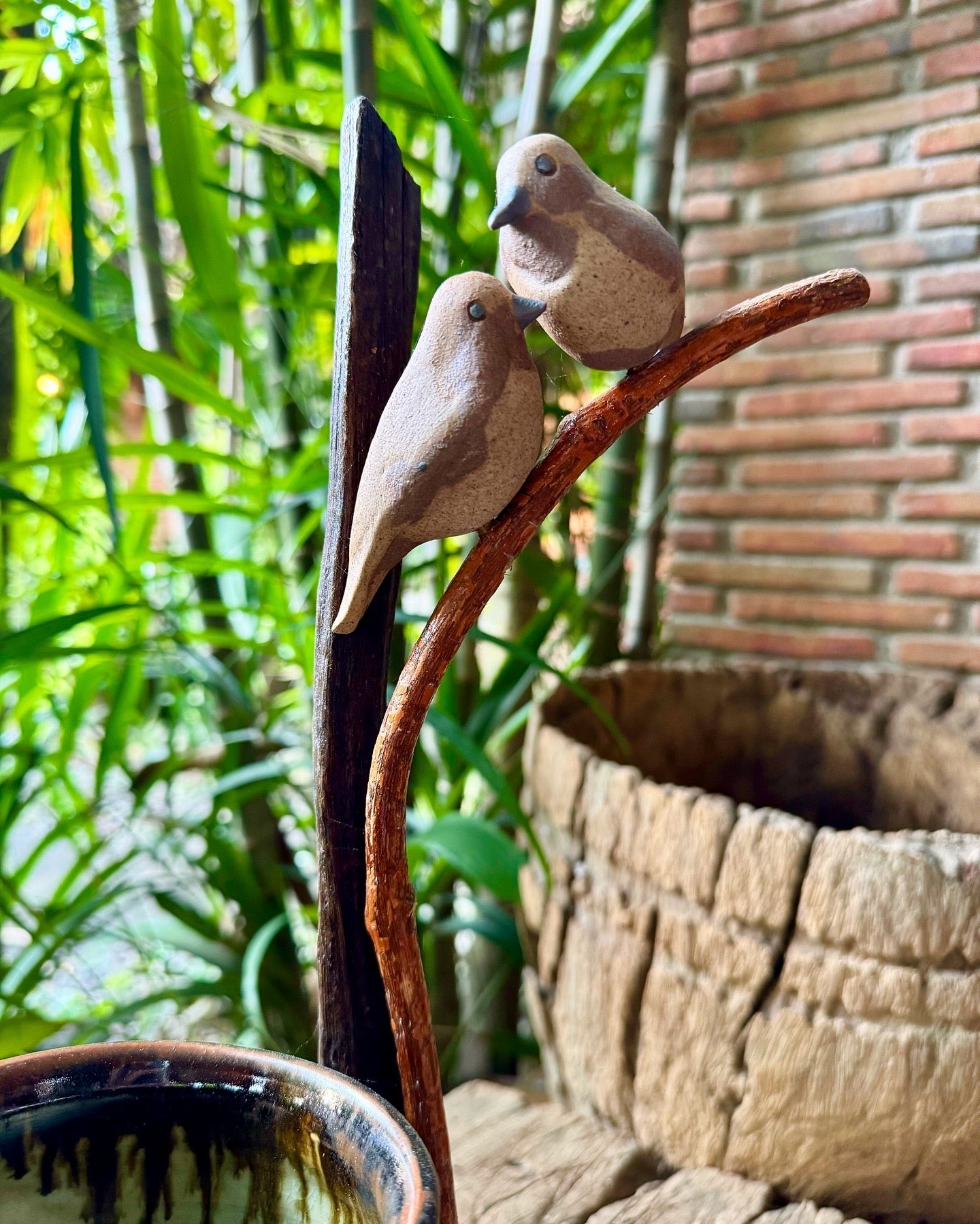 Birds on Vines and Driftwood Vase