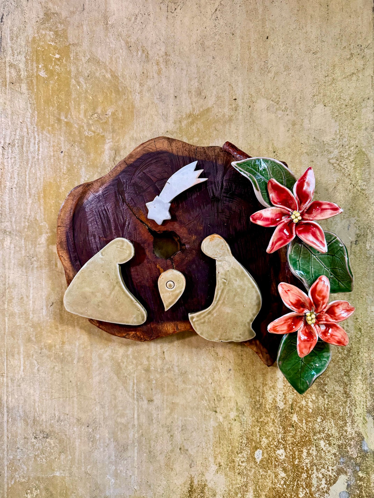 Nativity with Poinsettias Wall Hang