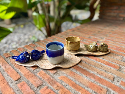 Blue Birds on Leaf Coaster / Candle Holder / Paper Weight / Tabletop