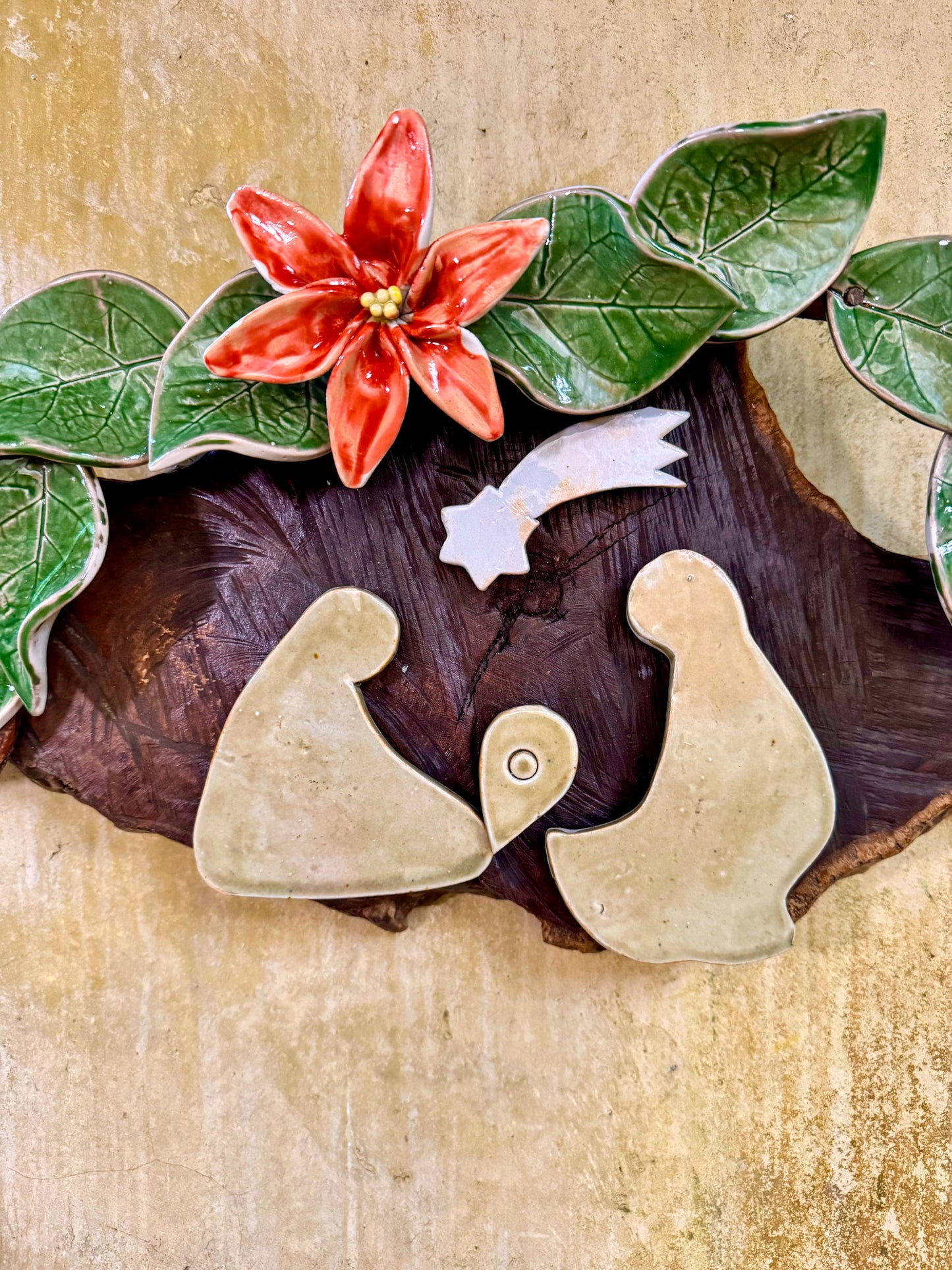 Nativity with Poinsettias Wall Hang