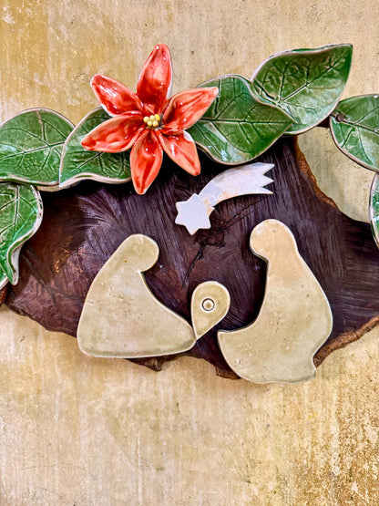 Nativity with Poinsettias Wall Hang