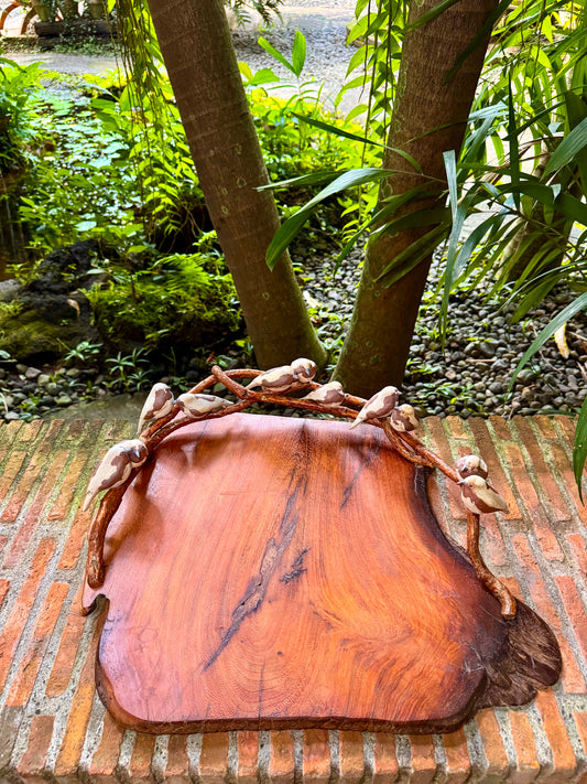 Teakwood Charcuterie with Birds on Vines